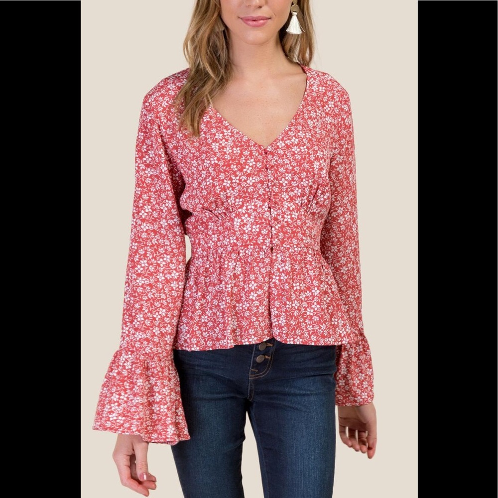 Francescas Floral BUTTONED PEPLUM TOP Size XXS